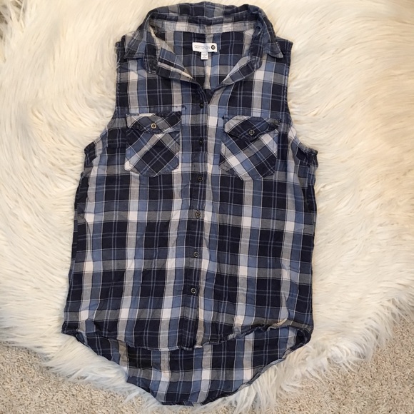 Cotton On Tops - Blue Sleeveless Flannel Button Down Top / Tank XS